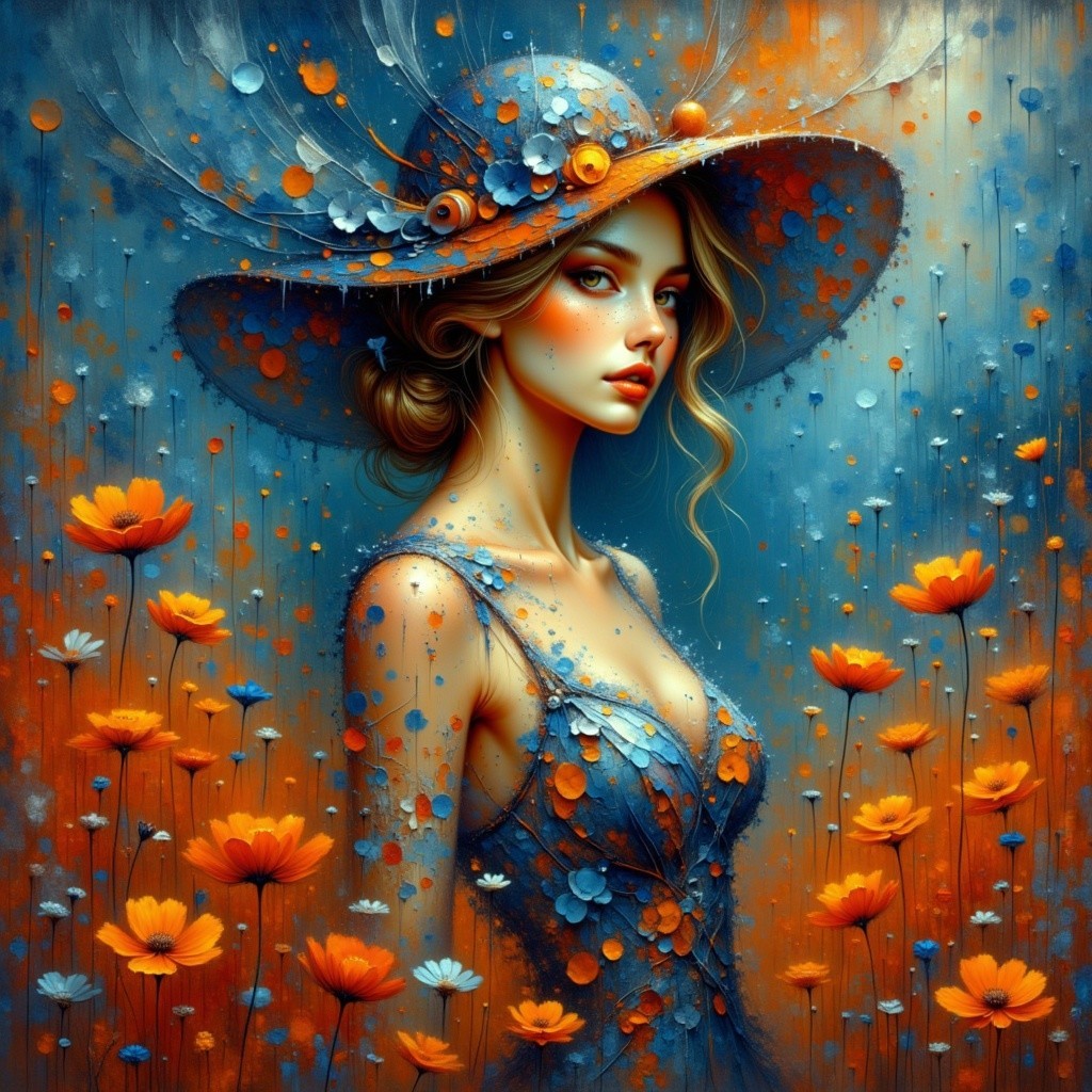 Whimsical Portrait of a Woman in Colorful Dress