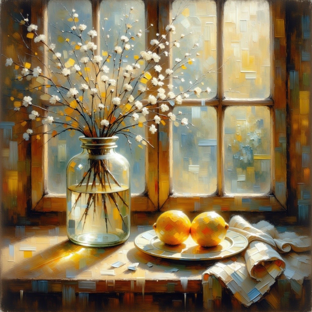 Impressionistic Still Life with Vase and Lemons