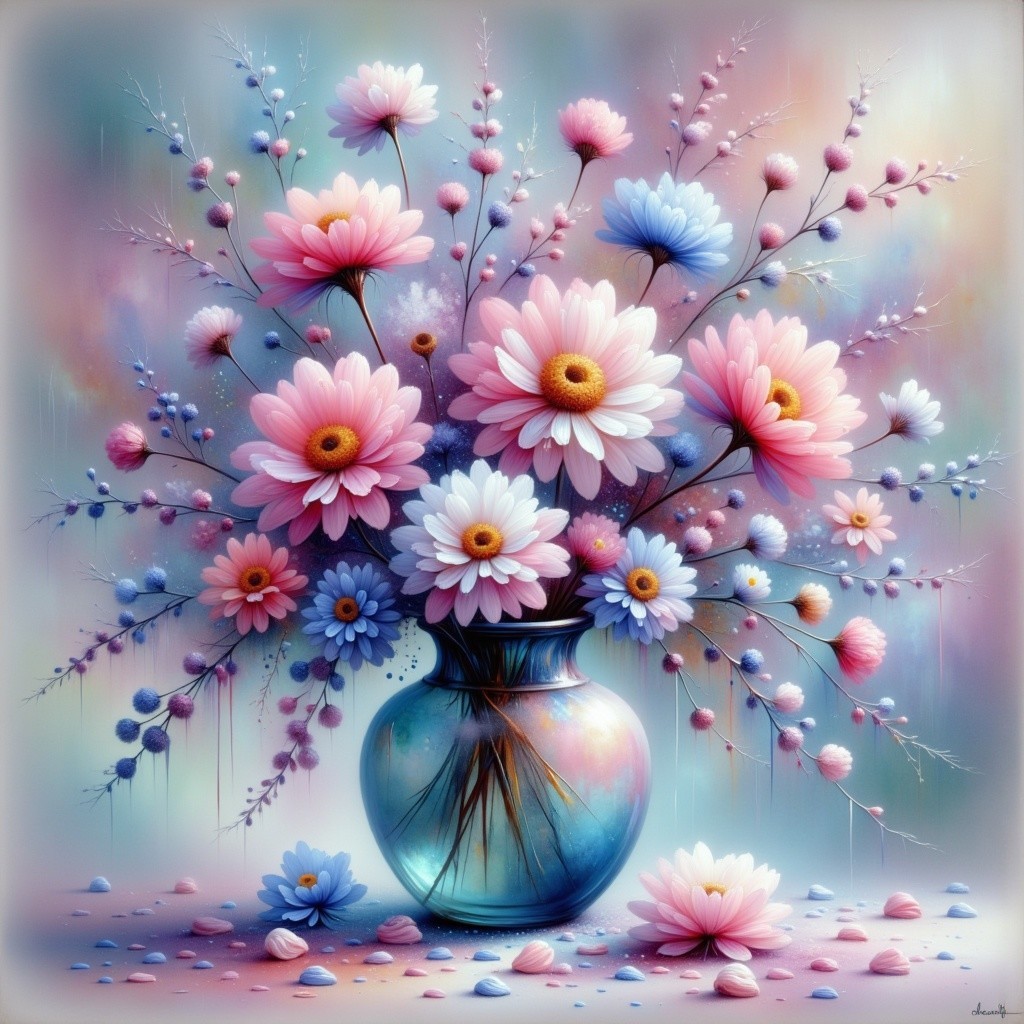 Colorful Flower Arrangement in a Glass Vase