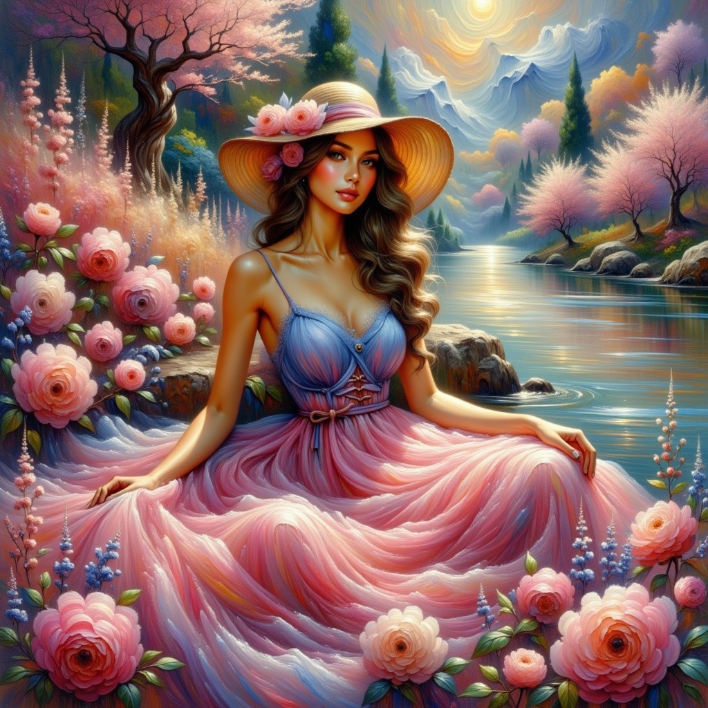 Serene Landscape with Woman by Tranquil River