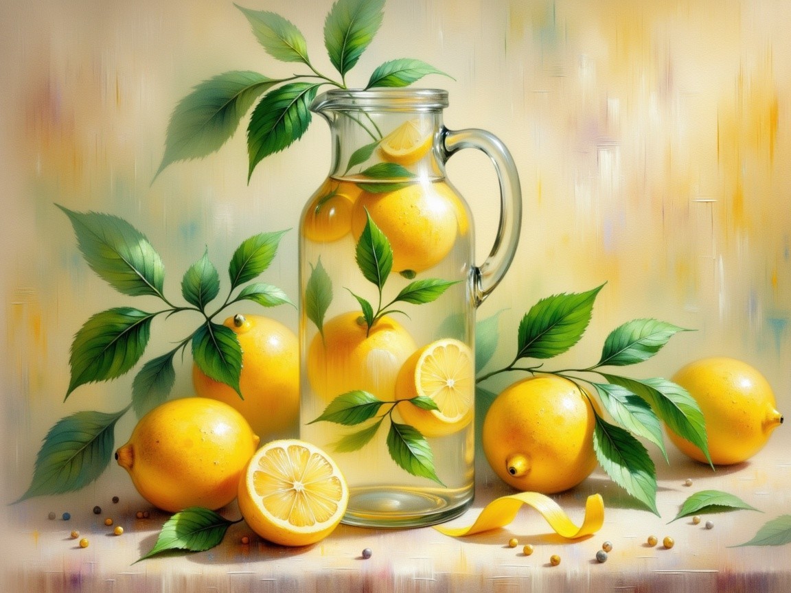 Clear Glass Pitcher of Fresh Lemonade with Lemons