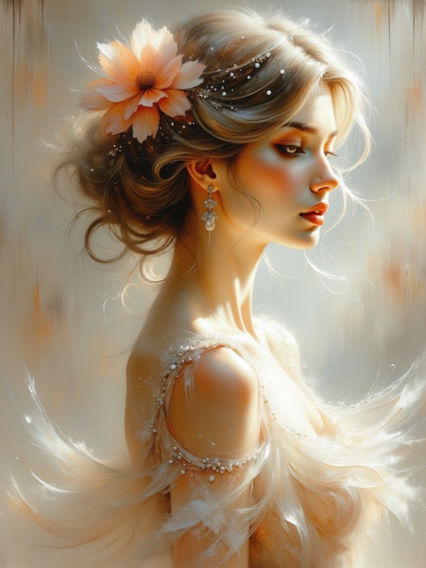 Elegant Woman in Ethereal Gown with Flower Accent