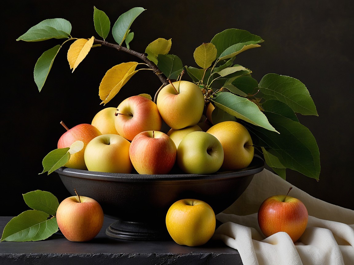 Luxurious Bowl of Fresh Apples with Elegant Cloth