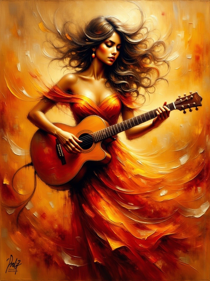 Woman Playing Acoustic Guitar in Warm Hues