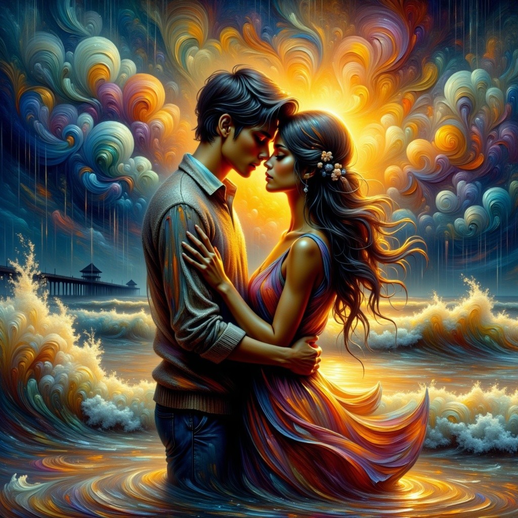 Embracing Love Beneath a Vibrant Sunset