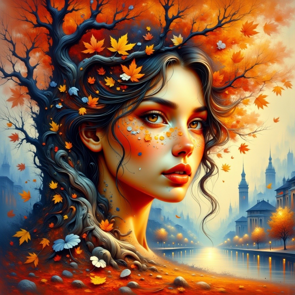 Autumn Portrait of a Woman Amidst Colorful Leaves