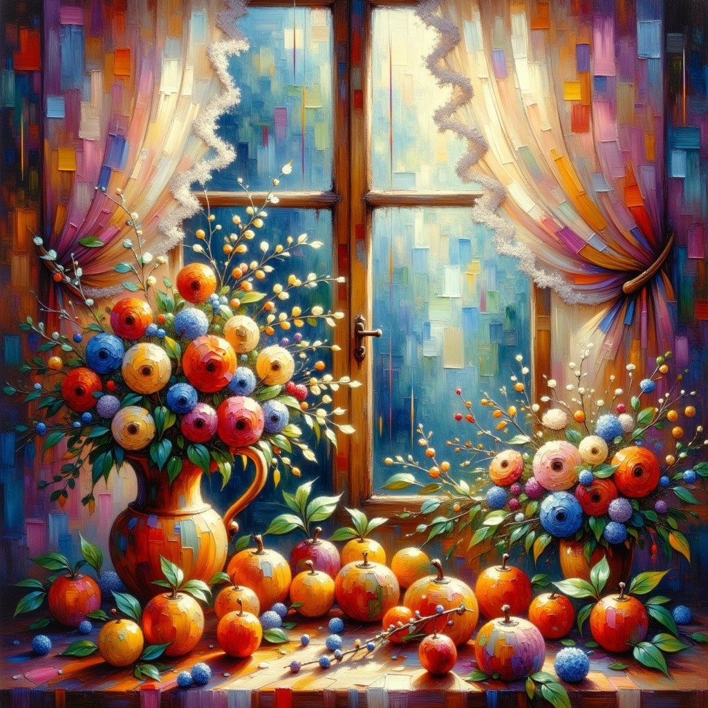 Vibrant Still Life with Flowers and Oranges