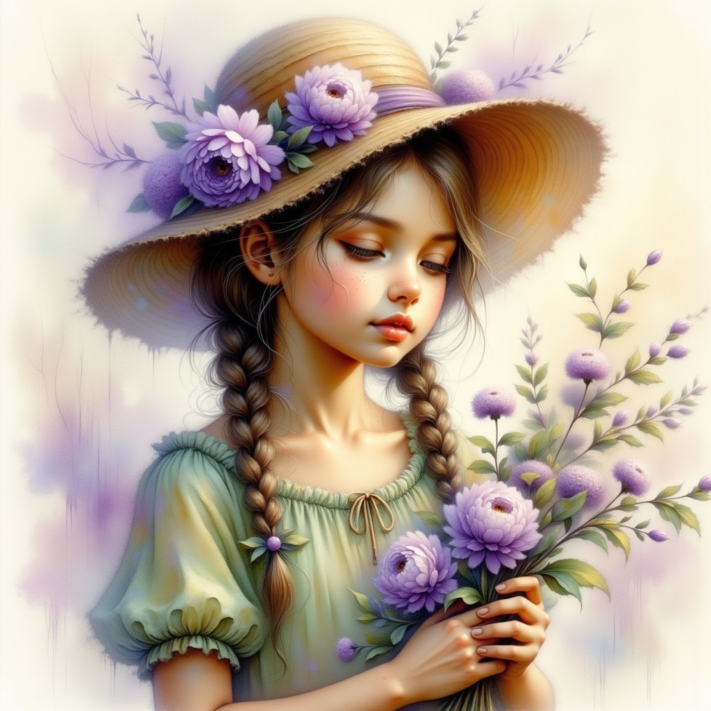 Digital Painting of a Young Girl in a Straw Hat