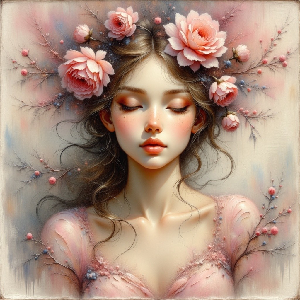 Portrait of a Serene Young Woman in Pink Dress