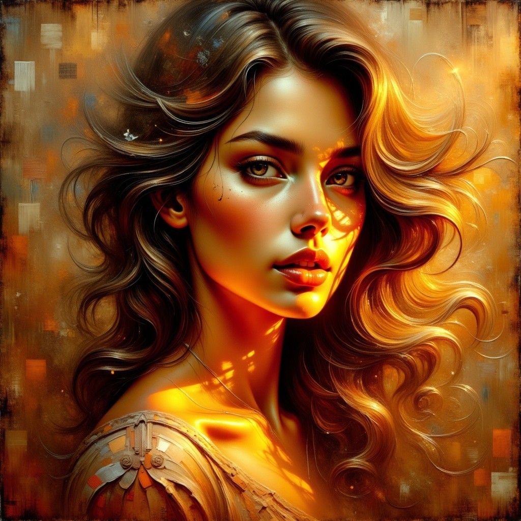 Close-up of Woman with Wavy Hair in Golden Light