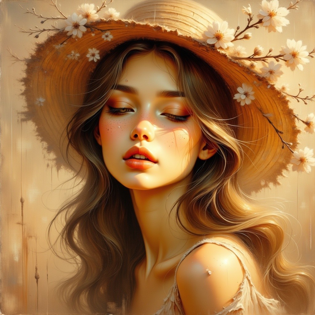 Portrait of a Young Woman with Flowers and Hat