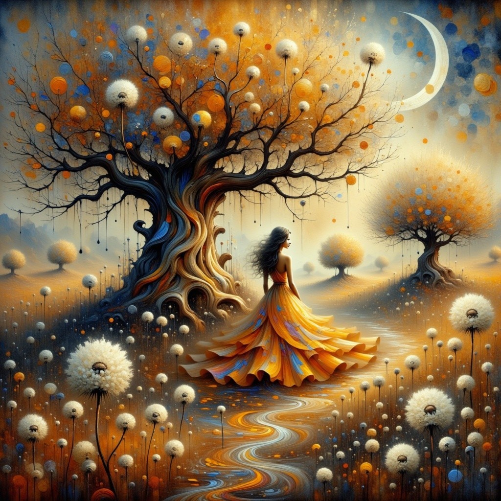 Whimsical Abstract Oil Painting of a Dreamy Landscape