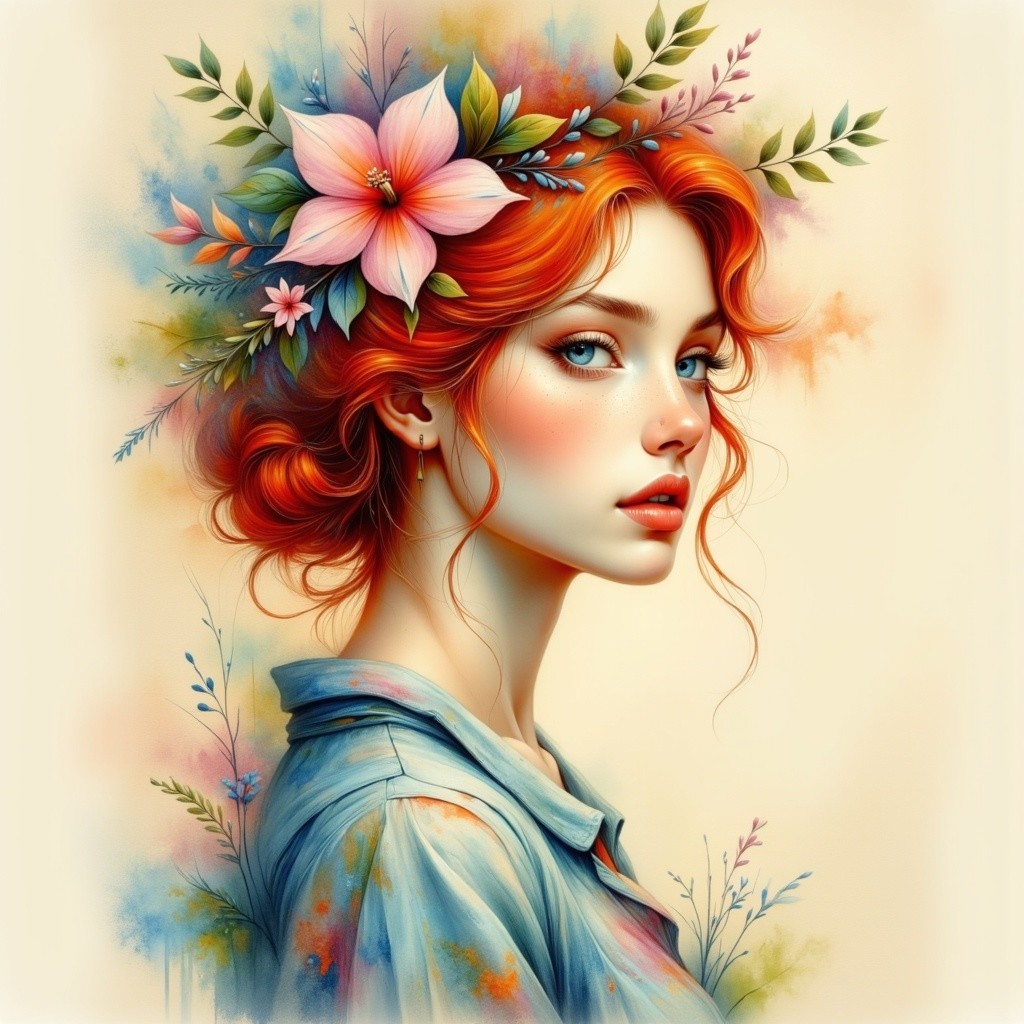 Vibrant Portrait of a Young Woman with Red Hair