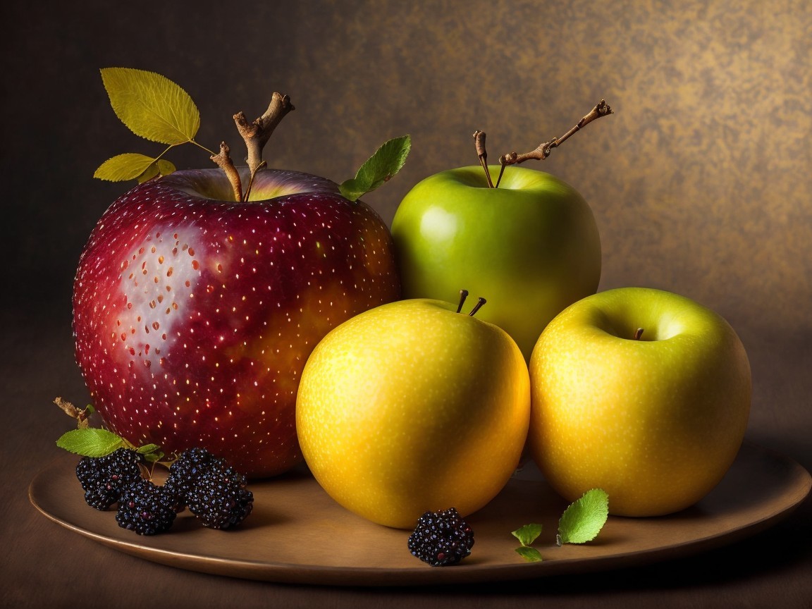 Vibrant Still Life of Mixed Apples and Blackberries