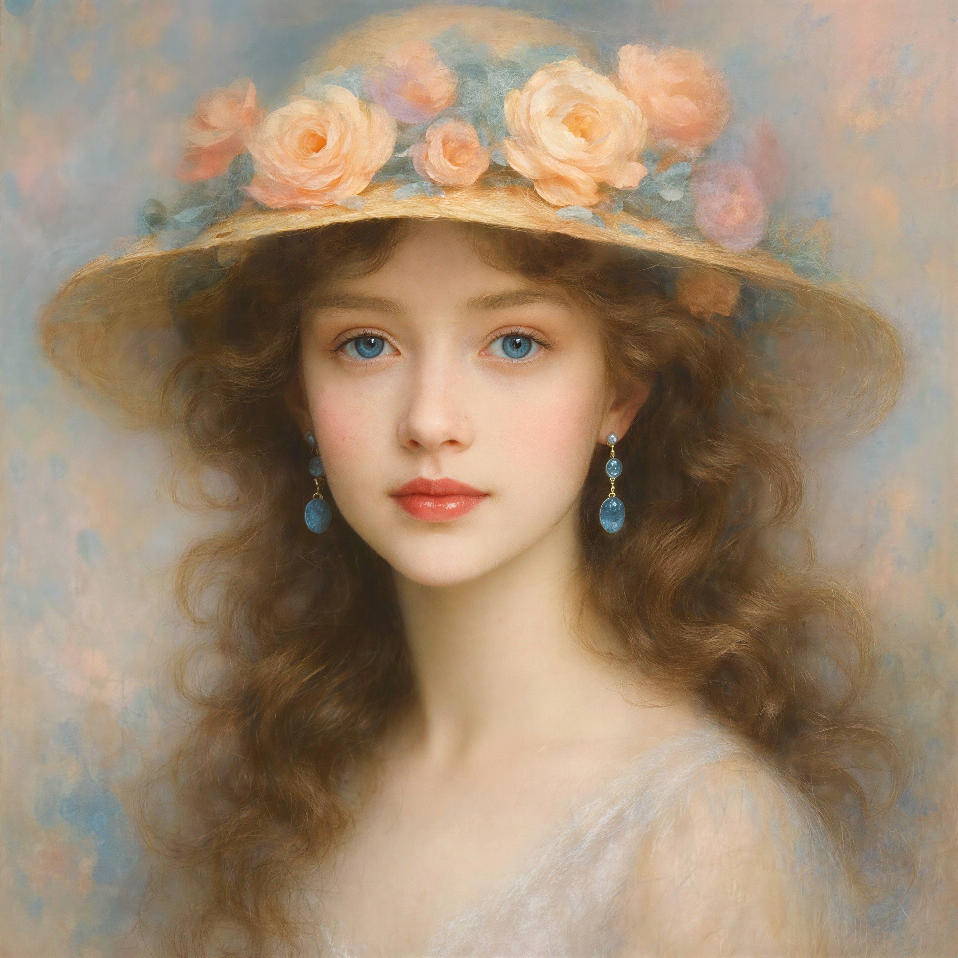 Portrait of a Young Woman in a Straw Hat with Roses