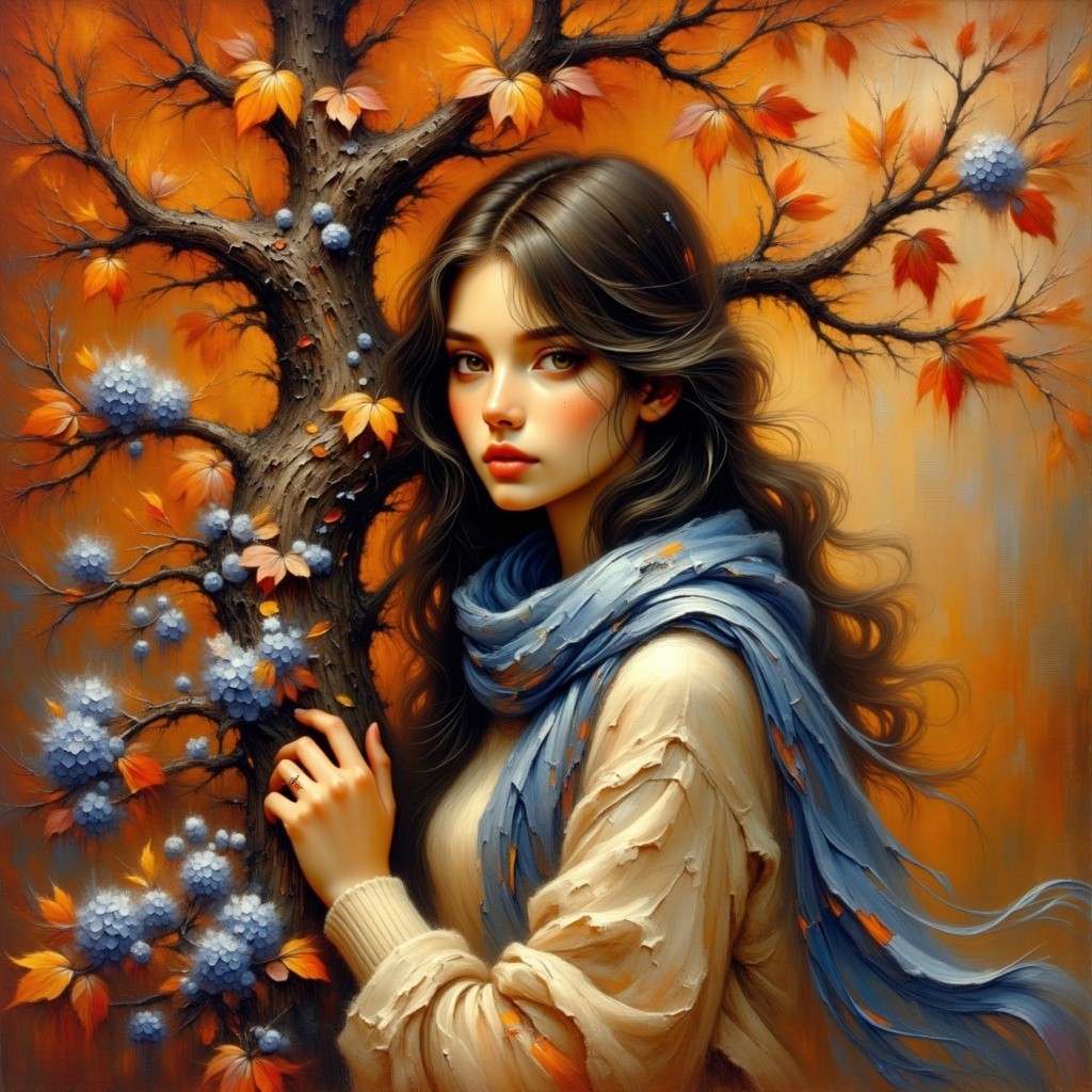 Young woman in autumn setting with vibrant leaves