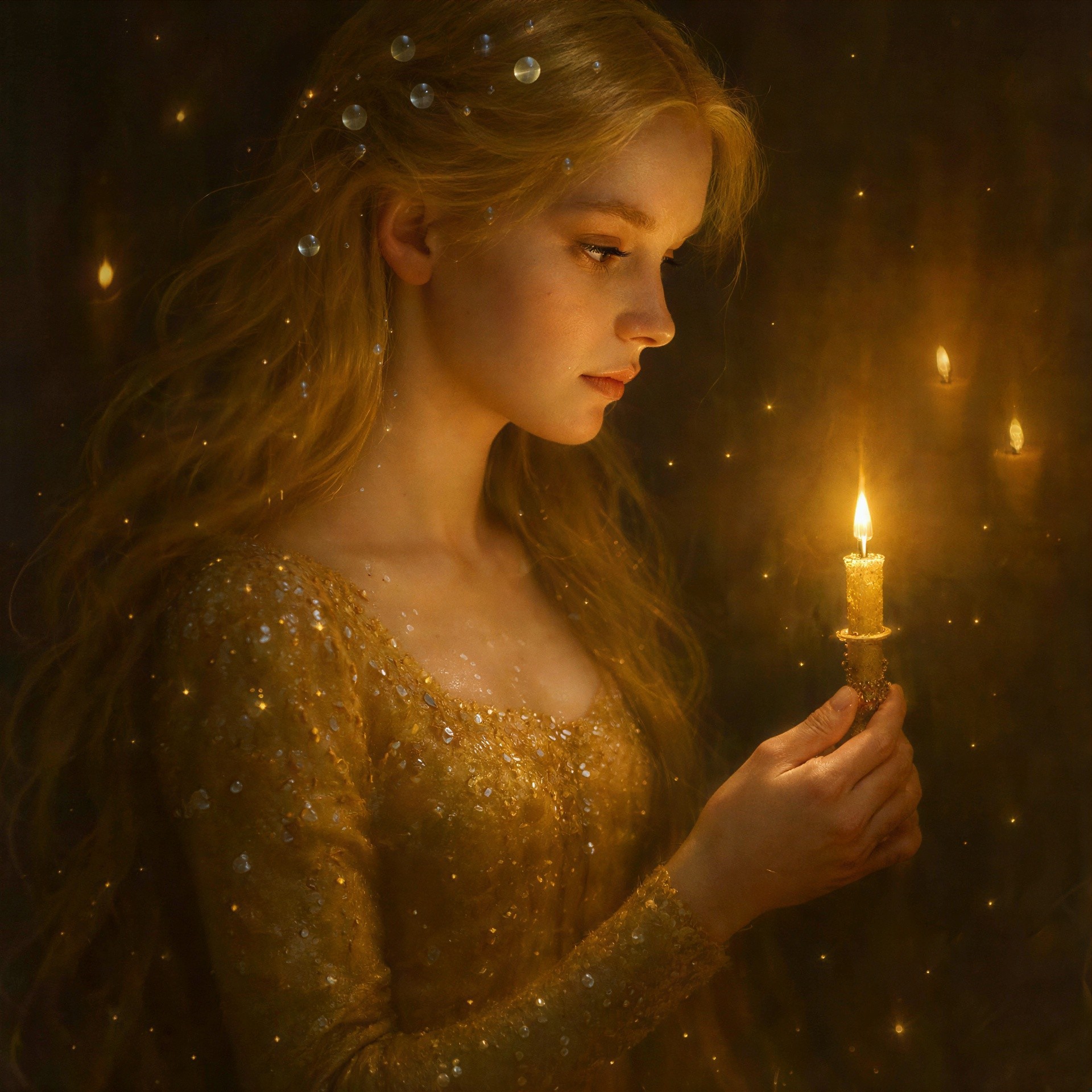 Candlelit Portrait of a Woman in Sequined Dress