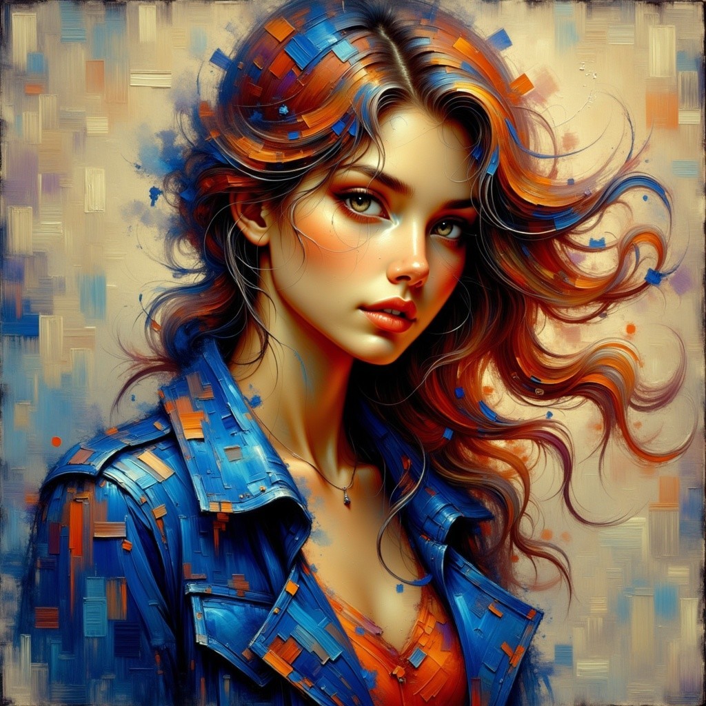 Portrait of a Young Woman with Vibrant Hair and Jacket