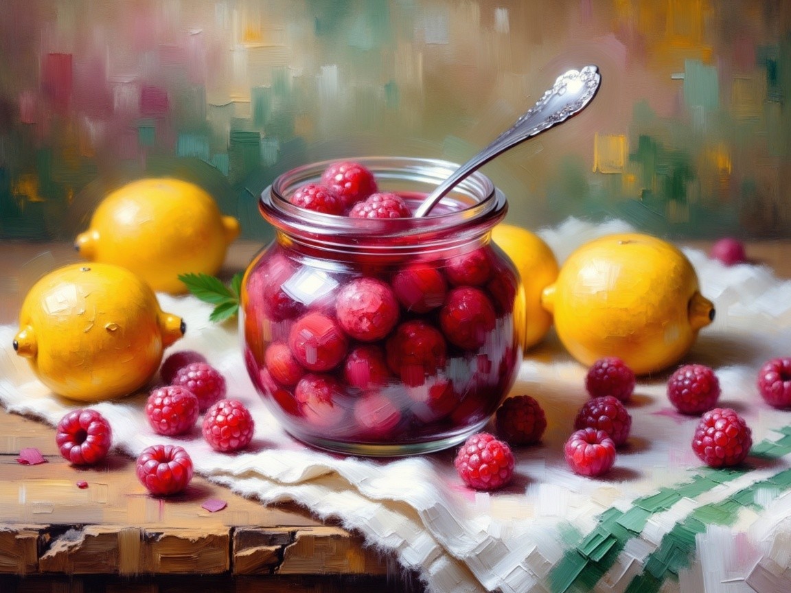 Vibrant Still Life with Raspberries and Lemons