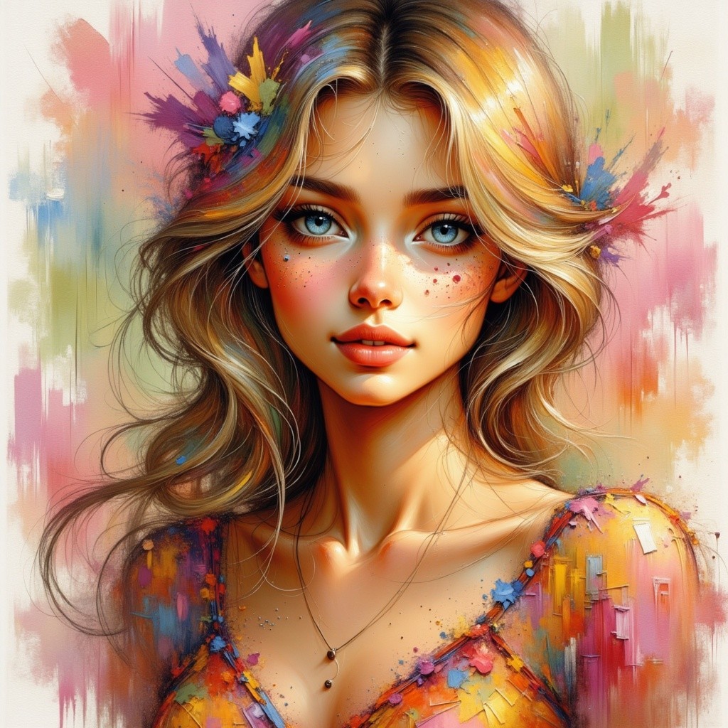 Vibrant Portrait of a Young Woman with Floral Accents