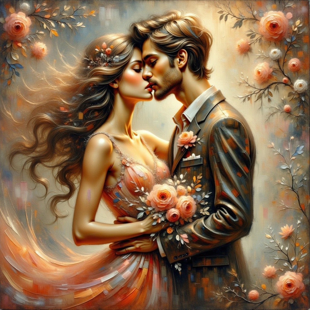 Romantic Couple Embracing in a Dreamy Setting