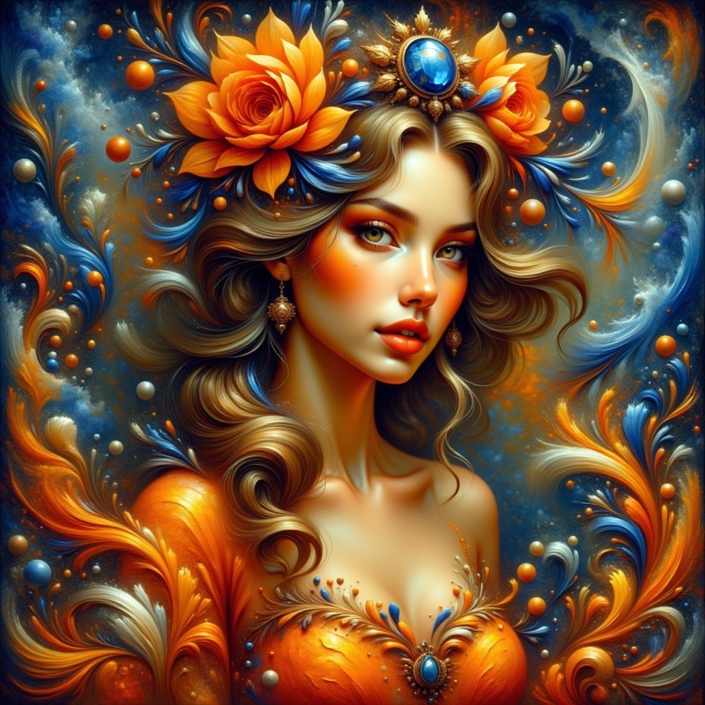 Striking Woman with Roses and Intricate Embellishments