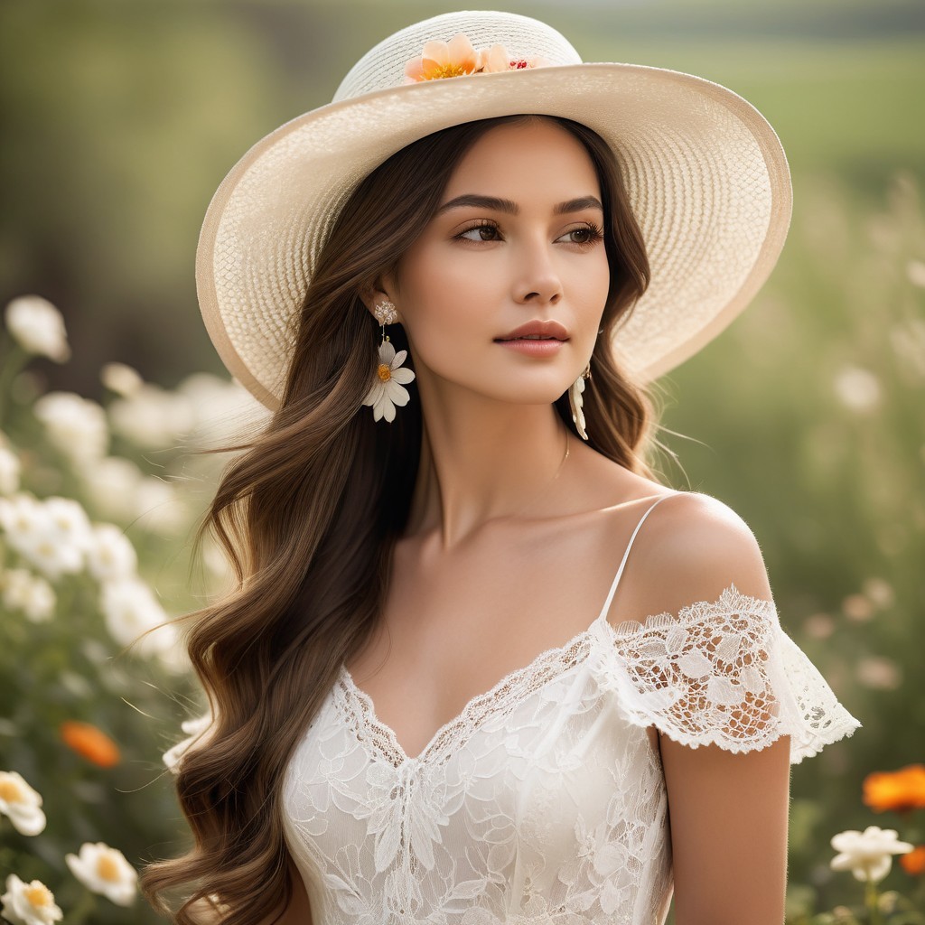 Woman in White Dress Among White Flowers in Field