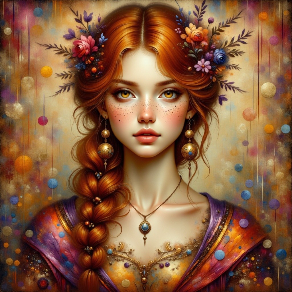 Portrait of a Young Woman with Red Hair and Flowers