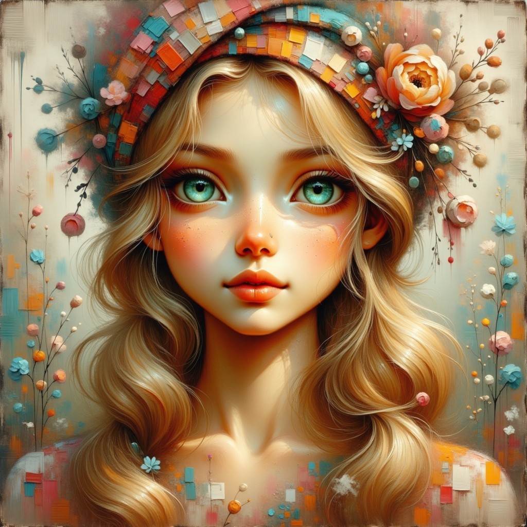 Whimsical Portrait of a Young Woman with Flowers