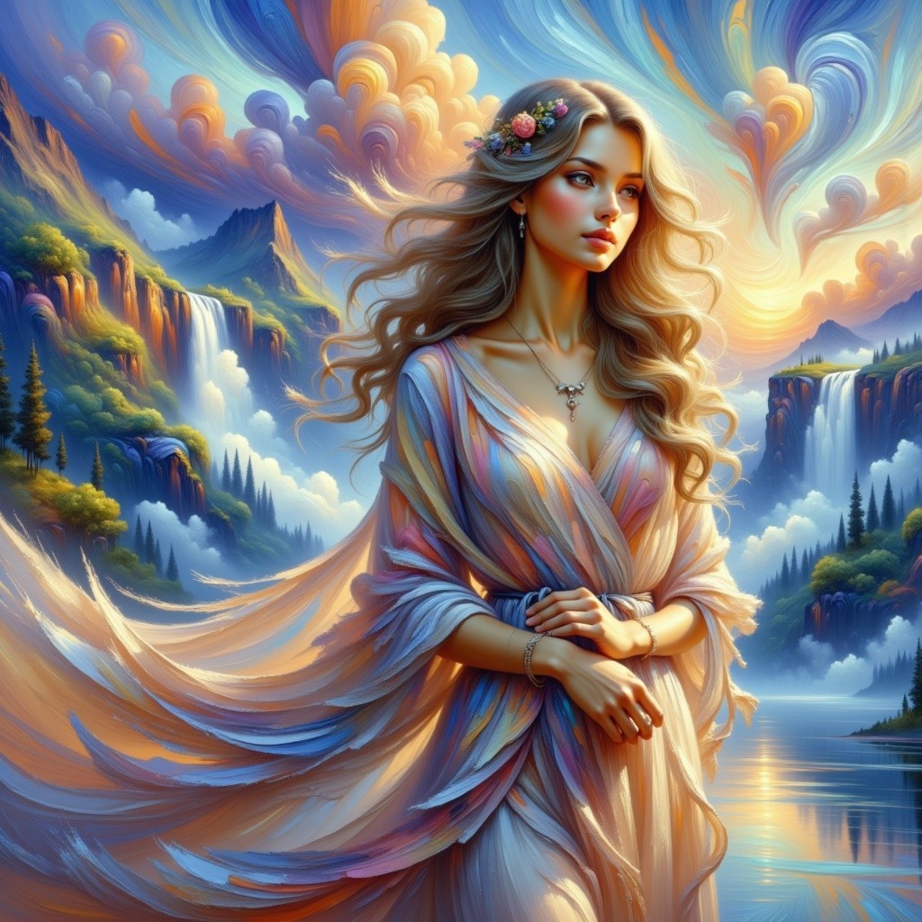 Surreal Landscape with Woman by Serene Lake