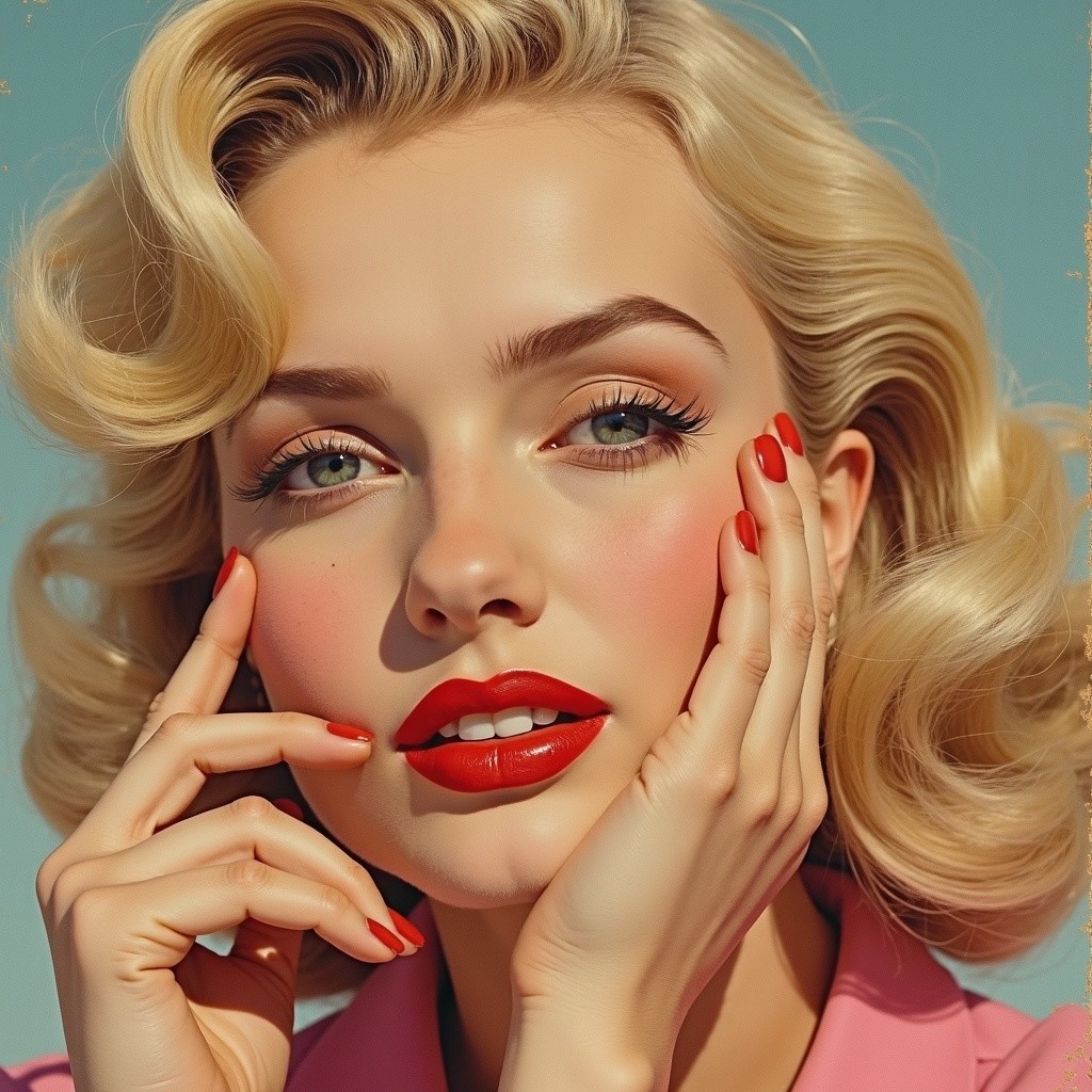 Glamorous Woman with Elegant Hairstyle and Bold Makeup