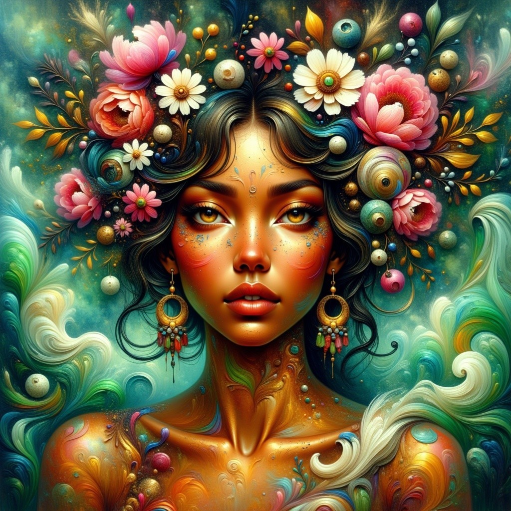 Vibrant Portrait of a Woman with Floral Crown