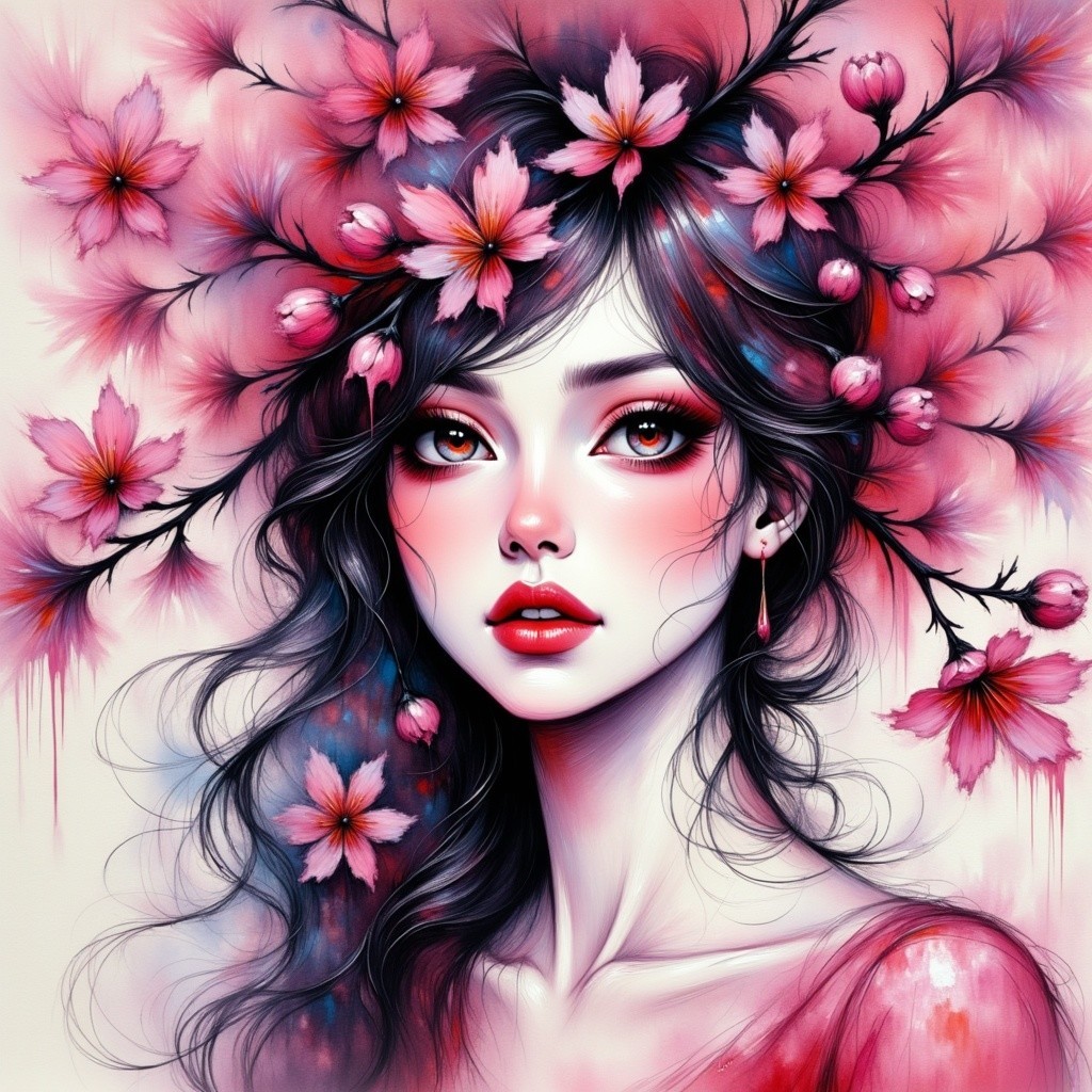 Portrait of a Young Woman with Floral Accents