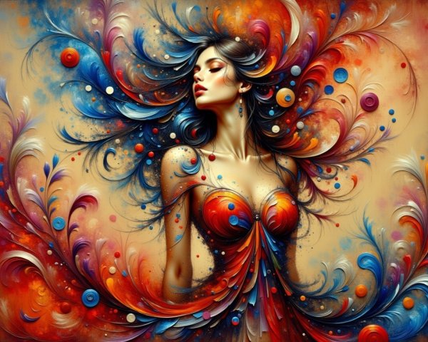 Portrait of a woman in vibrant colors and patterns