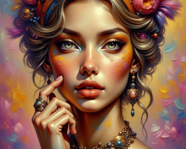 Portrait of a Young Woman with Colorful Headdress