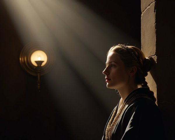 Young Woman in Dim Light with Braided Hair and Robe