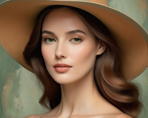 Portrait of a Young Woman in a Tan Wide-Brimmed Hat