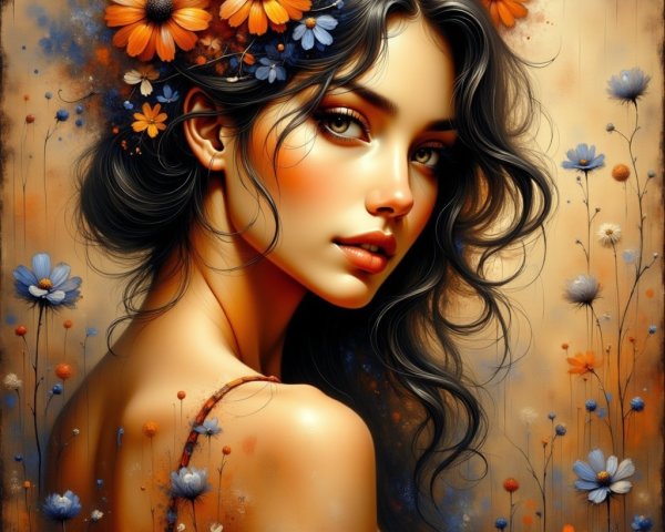 Portrait of a Young Woman with Floral Accents