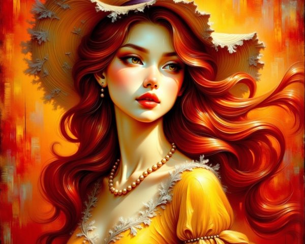 Portrait of a young woman in yellow dress and straw hat