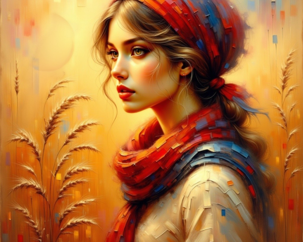 Woman in Autumn Setting with Colorful Scarf