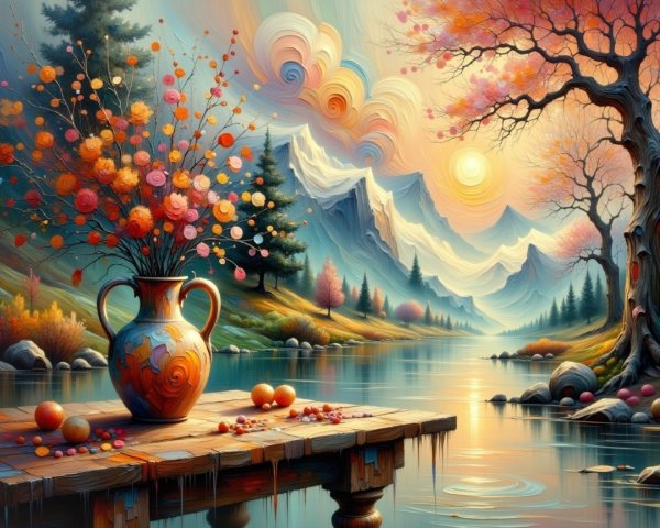Tranquil River and Vibrant Sunset Landscape Scene