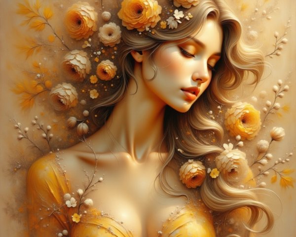 Dreamlike Portrait of a Woman with Floral Accents