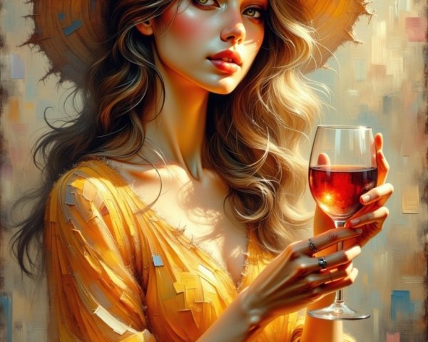 Woman in Yellow Dress with Rosé in Serene Setting
