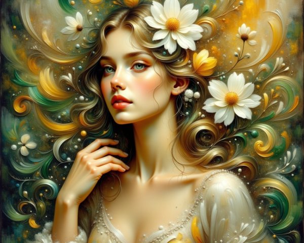 Portrait of a Young Woman with Floral Accents