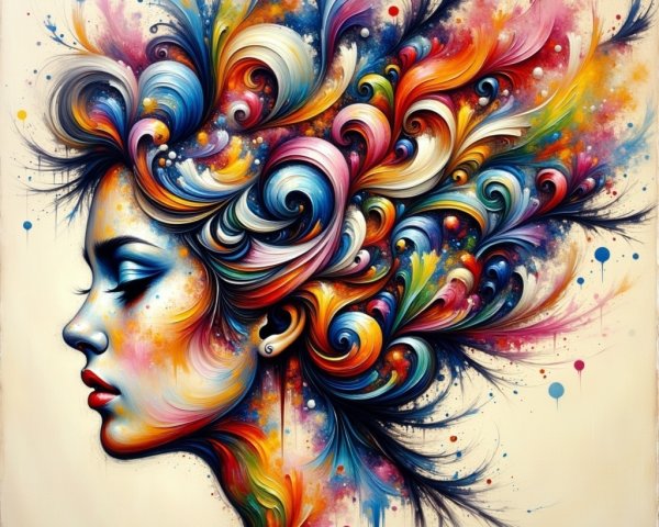 Vibrant Artwork of a Woman's Profile with Patterns