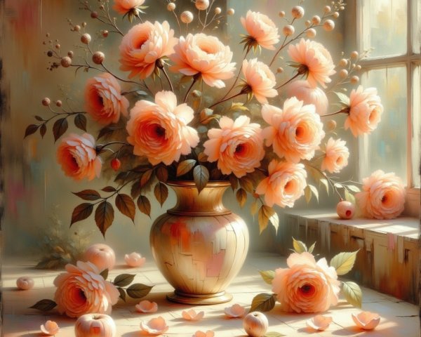 Elegant Pink Roses in a Sunlit Floral Arrangement