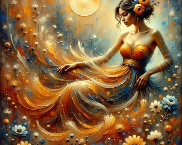 Abstract Artwork of a Woman in Flowing Dress