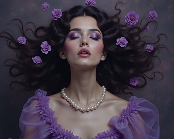 Woman in Lavender Dress with Purple Flowers