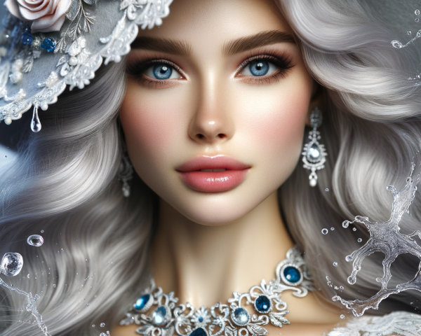 Close-Up Portrait of Model with Silver Hair and Hat