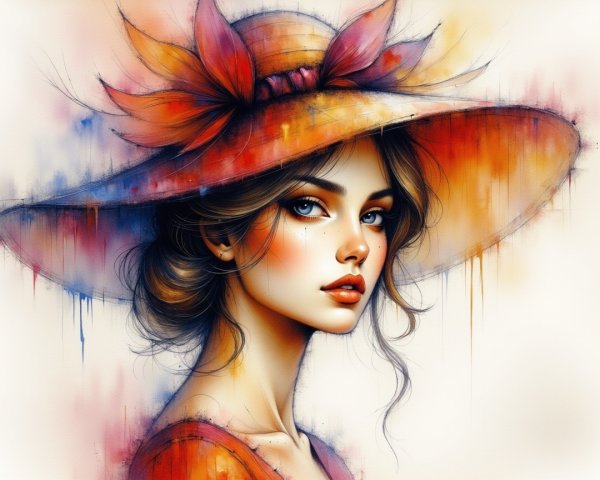 Portrait of a Woman in a Feathered Hat and Warm Tones